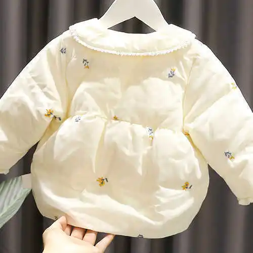 Baby Flower Cotton Coat 2024 Outerwear Children Thick Winter Cotton Coat Stylish New Girls Winter Warmth Cute Coat