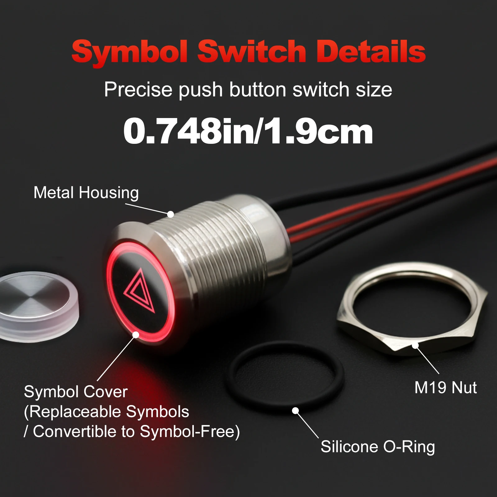 FILN 2 Stück 19mm Drucktastenschalter 20A IP67 Edelstahl Wasserdicht Ersatz für 180 Symbole Einfache Installation Auto-Armaturenbrett & Maschinen – Detail 7