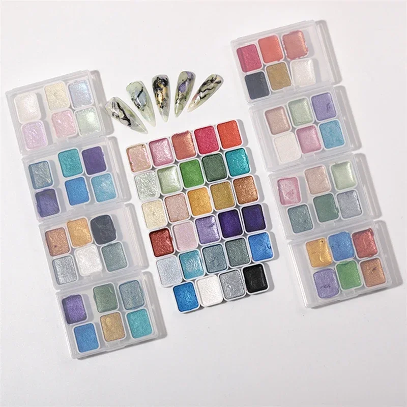 12/32/36pcs Nail Solid Pigment Watercolor Blue Purple Aurora Manicure Decor Metallic Draw Smudge Glitter Watercolor Nail Pigment