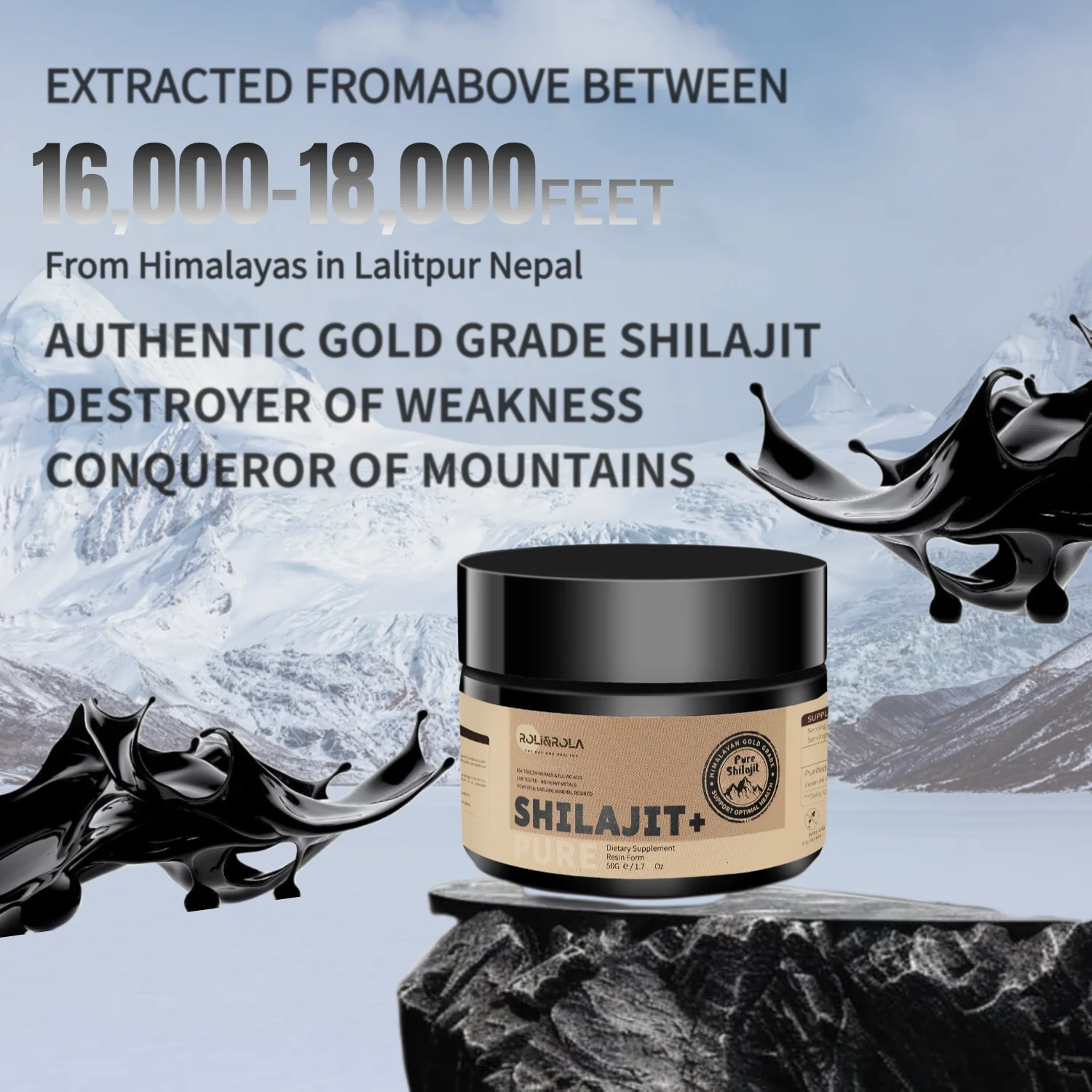 

ROLI&ROLA Чистая гималайская смола Shilajit, упаковка 50 г * 2/4, с 85 следами минералов, съедобная пищевая добавка с полной кислотой