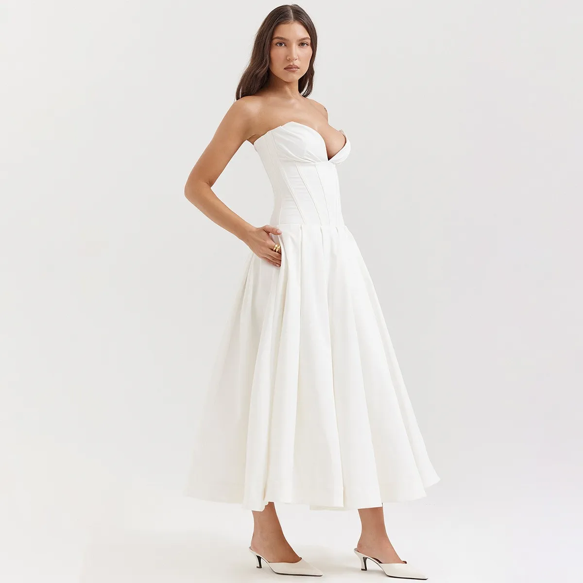 Elegant Party Dress Strapless Black Corset Waist Long Dresses A Line Skirt V Neck Maxi Dress Off Shoulder Pink Evening Dress