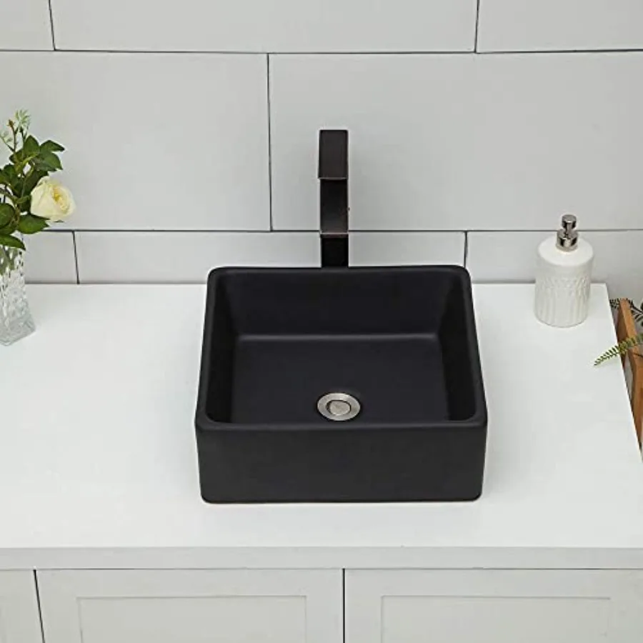 

15 Inch Bathroom Vessel Sink Square Small Vessel Sink for Bathroom Sink Above Counter Porcelain Ceramic Vanity Art Countertop S