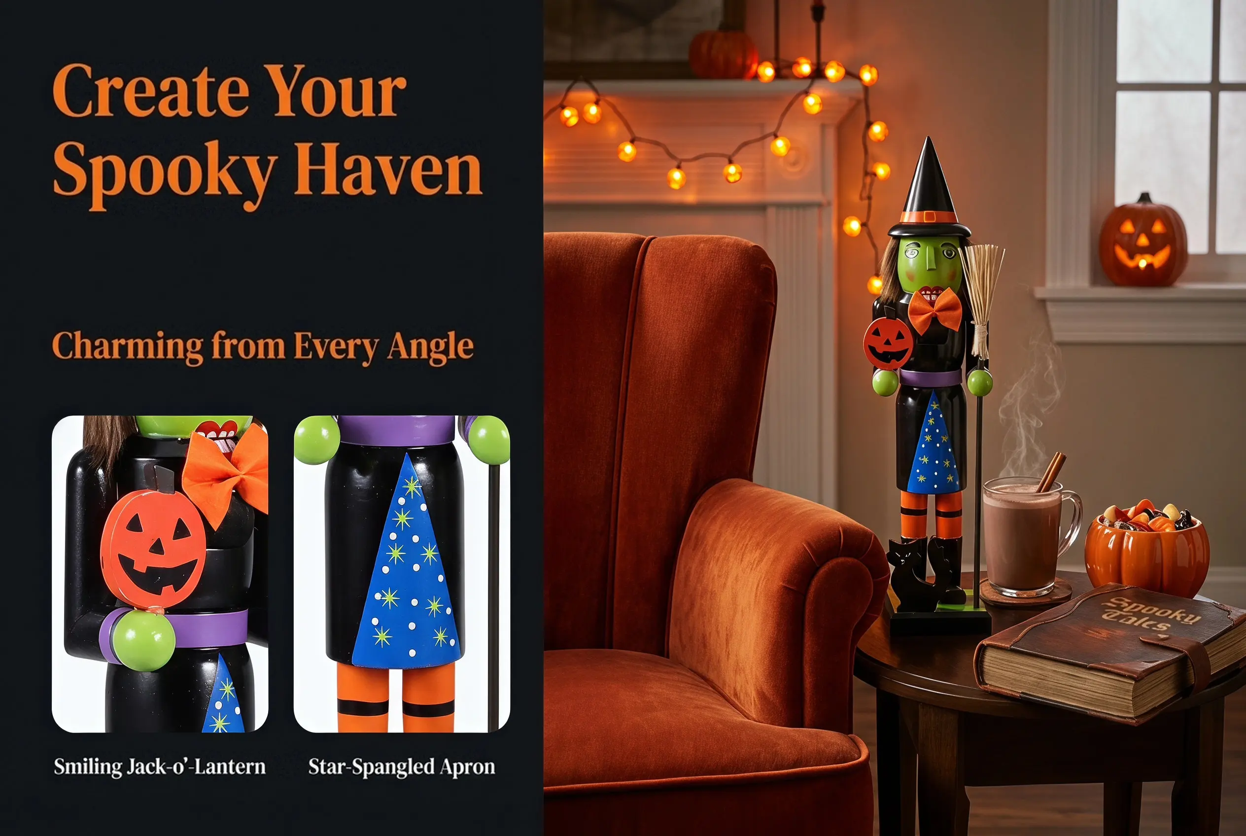 Handpainted Wooden Jack-O-Lantern Nutcracker Soldier Festive Halloween Decoration Spooky Yet Charming Indoor Ornament