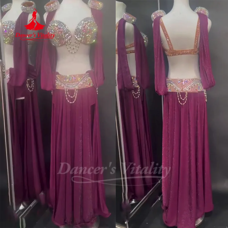 

Костюм танцовщицы живота для женщин, индивидуальный высококачественный роскошный комплект для выступлений, костюм для соревнований по восточному танцам для взрослых и детей