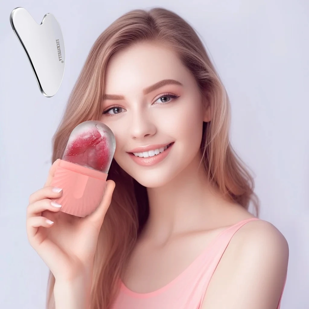 

Ice Face Roller & Stainless Steel Gua Sha Board Set Silicone Ice Cube Mold For Eye Puffiness Ice Facial Roller Shrink Pores