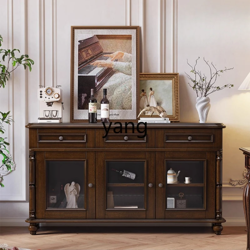

YJQ Sideboard Wine Cabinet Retro Dining Room Living Room Solid Wood Chest of Drawers Integrated Wall Storage