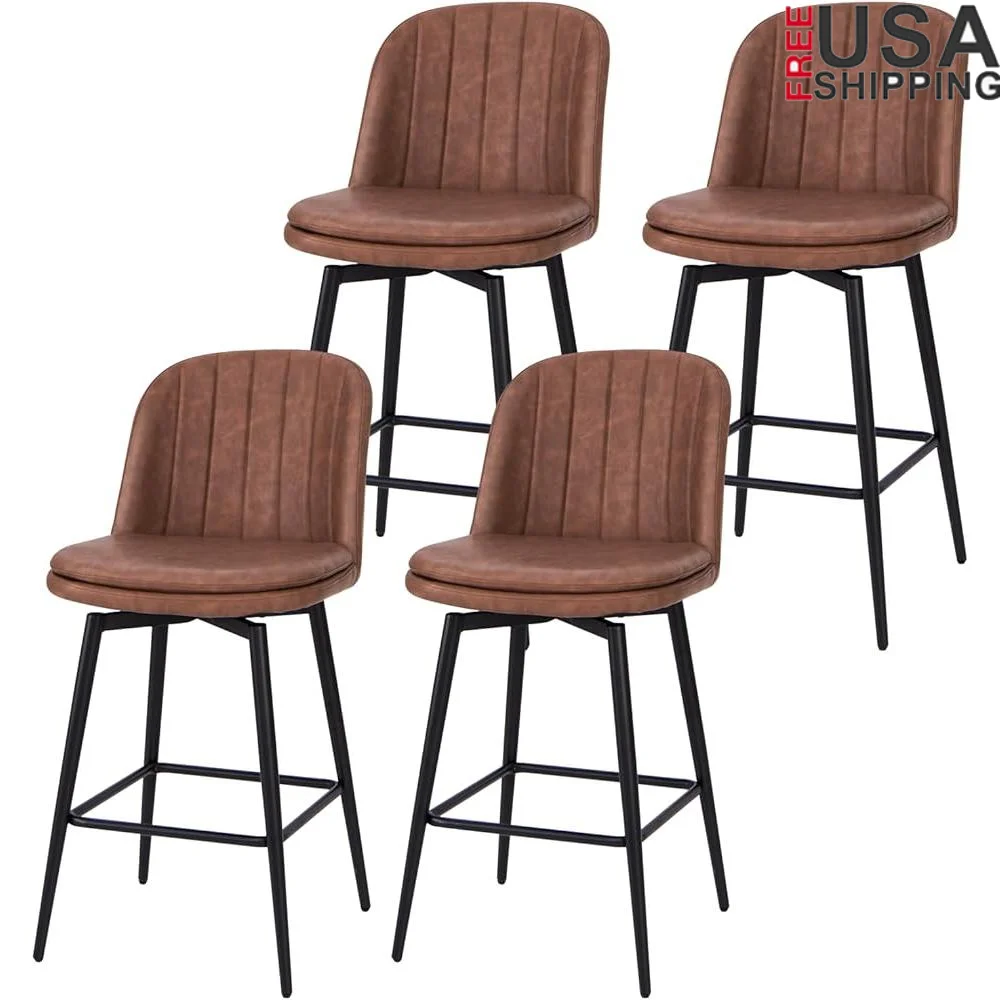 

Swivel Bar Stools Set of 4 Ergonomic Counter Height Chairs with Padded Seat Metal Legs and Footrest Easy Clean PU Leather