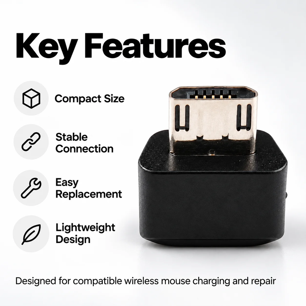 Micro USB to Type-C Adapter for Logitech G502 Wireless Mouse Charging Converter USB-C Connector Replacement Repair Accessory ABS