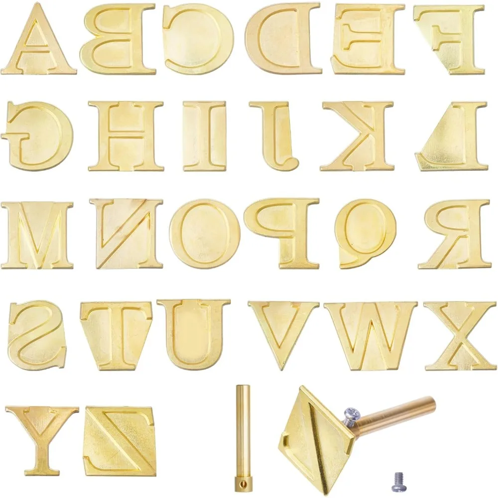 

26Pcs Wood Burning Tip Sets Hot Stamps Tool with Uppercase Alphabet 26 Letters Hot Stamps Brass for Leather Branding