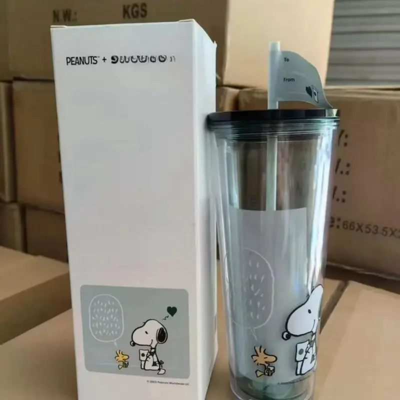 スヌーピー新共同プラスチックストローカップかわいい大容量水カップ漫画付属コーヒーレプリカカップサプライズガールギフト