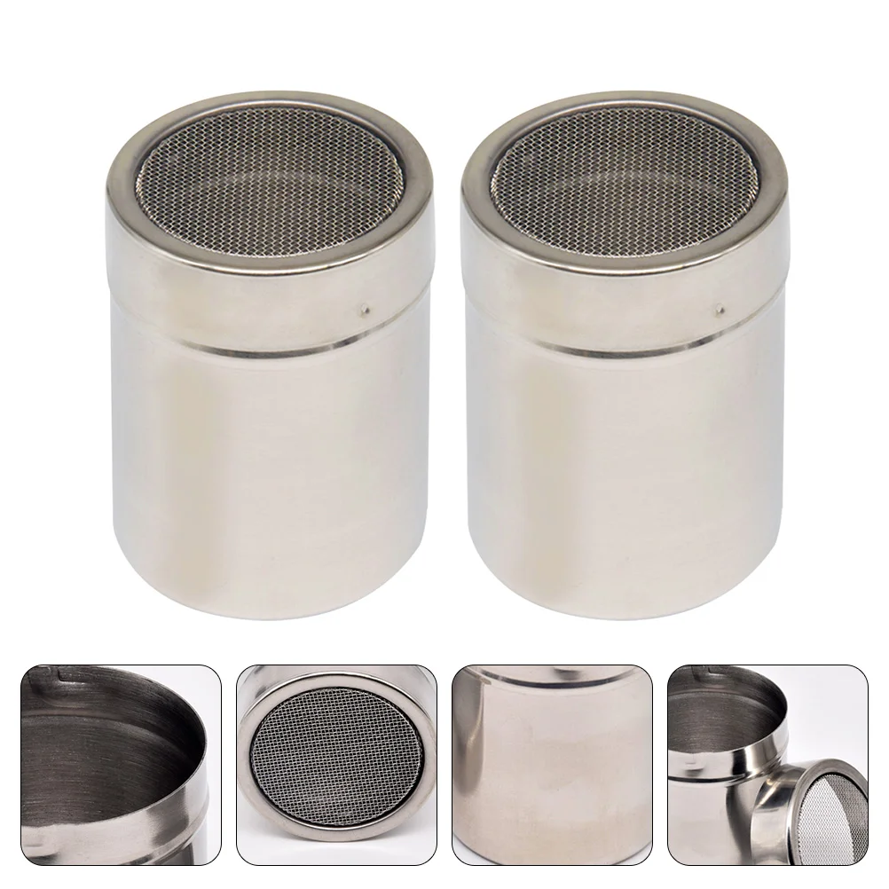 

2 Pcs Coffee Sprinkler Stainless Steel Powder Dessert Helper Cake Decorator Spice Jar Silver Sifter Shakers Thin