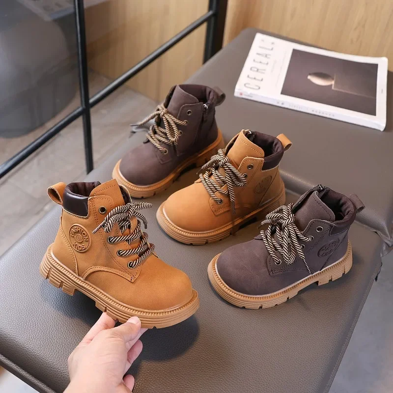 Kids Fashion Boots for Boys Girls Unisex Ankle High Boots Side Zipper Cross Tie Child Short Boots 2026 New Autumn Winter Classic