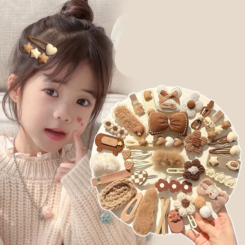 

12 шт. плюшевая осенне-зимняя заколка для волос кофейного цвета для девочек с милой боковой челкой, прямая заколка, аксессуары для волос