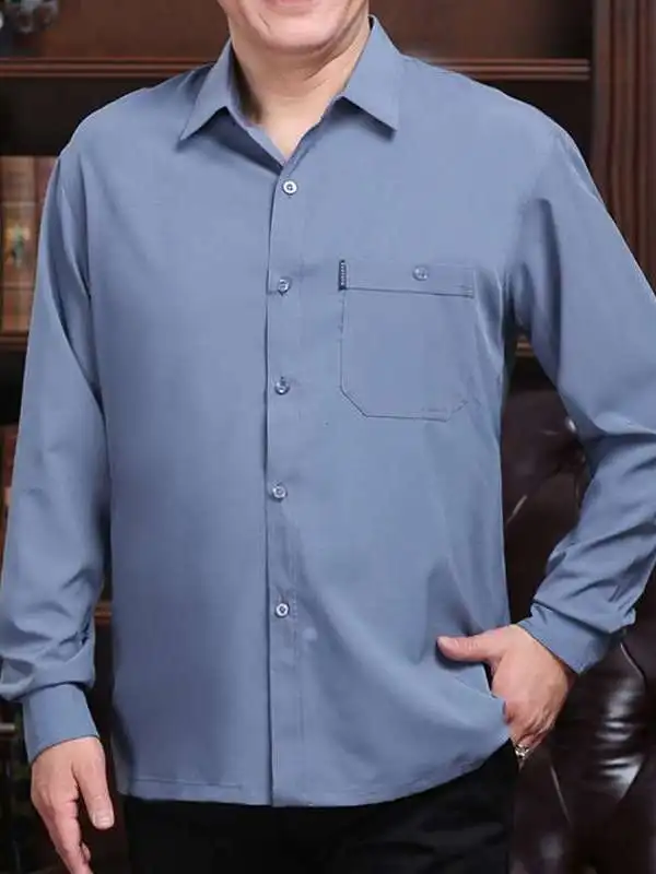 

Middle-aged Men's Long-sleeved Shirt Business Non-ironing PU Leather Thickened Long-sleeved Cleanfit Square Collar Inner Wear