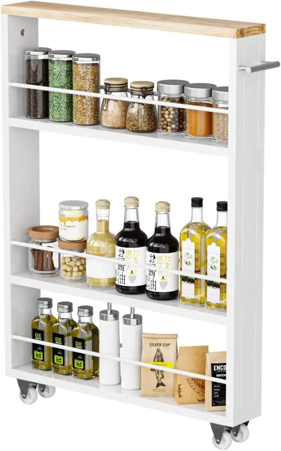 White Slim Storage Cart With Handle Slide Out Rolling Utility Cart For Kitchen Laundry Narrow Places