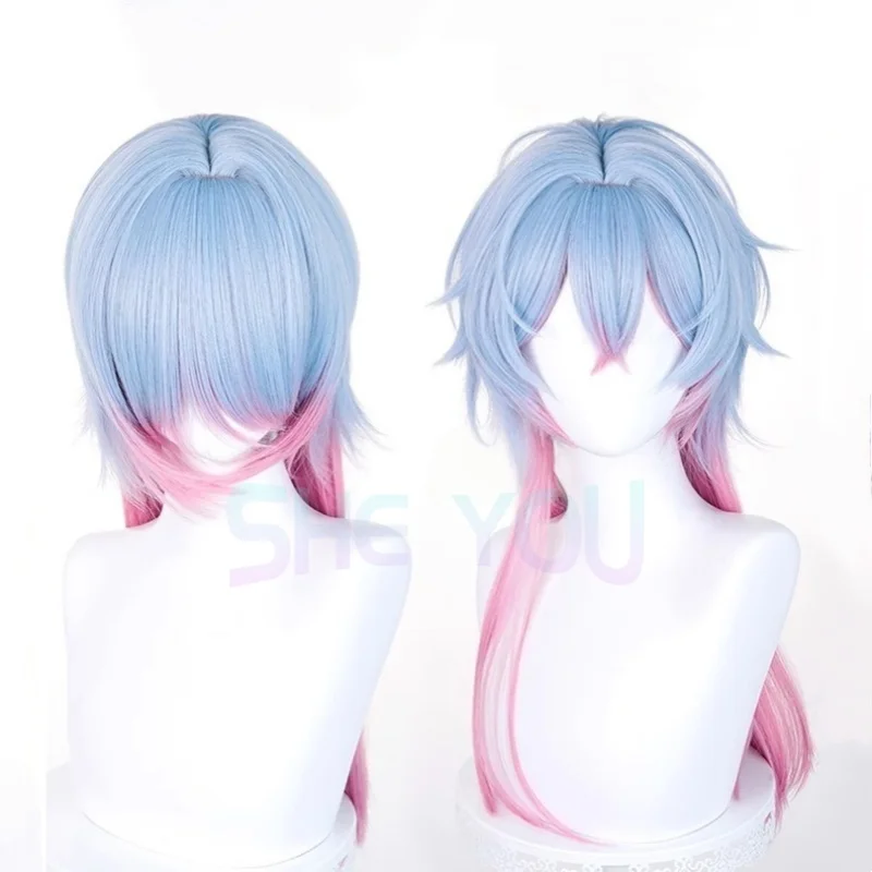 Miku lapin trou Cosplay mâle perruque 65 cm bleu rose dégradé perruque Cosplay Anime résistant à la chaleur perruques synthétiques