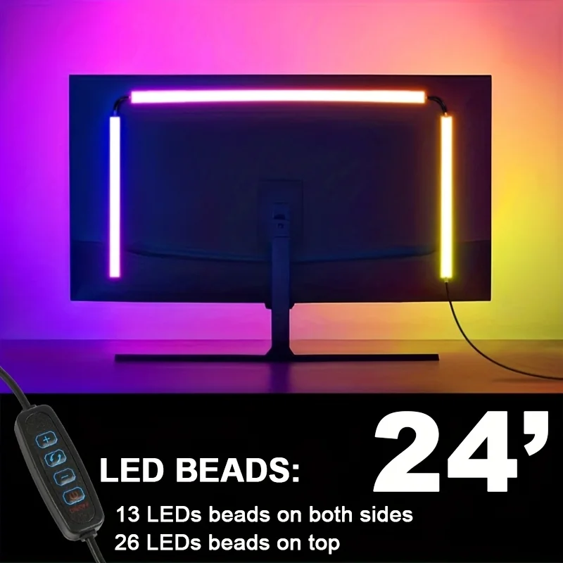 1 قطعة 24/32 بوصة شاشة الكمبيوتر الذكية LED قطاع ضوء RGB سيليكون شرائط مصباح لعبة إضاءة خلفية 4-مفتاح USB التحكم عن بعد