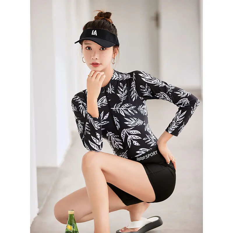 Women's Long Sleeve Belly Covering Swimsuit, Student Swimwear, Professional Sports, Conservative, Popular, Hot Spring, New,