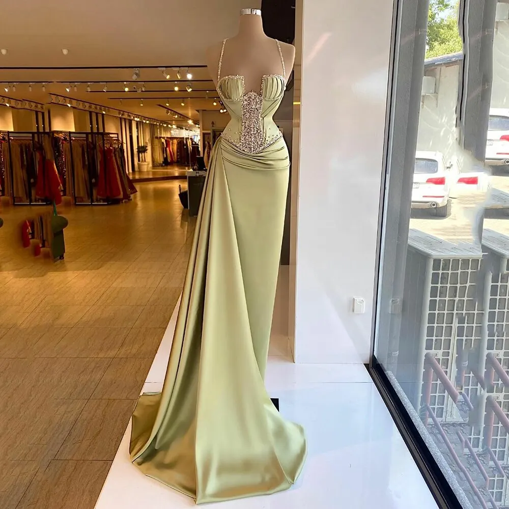 Prom Dress for Women 2024 Luxury Formal Occasion Spaghetti Beads Sequined Sleeveless Elegant Evening Gown Robes De Soirée