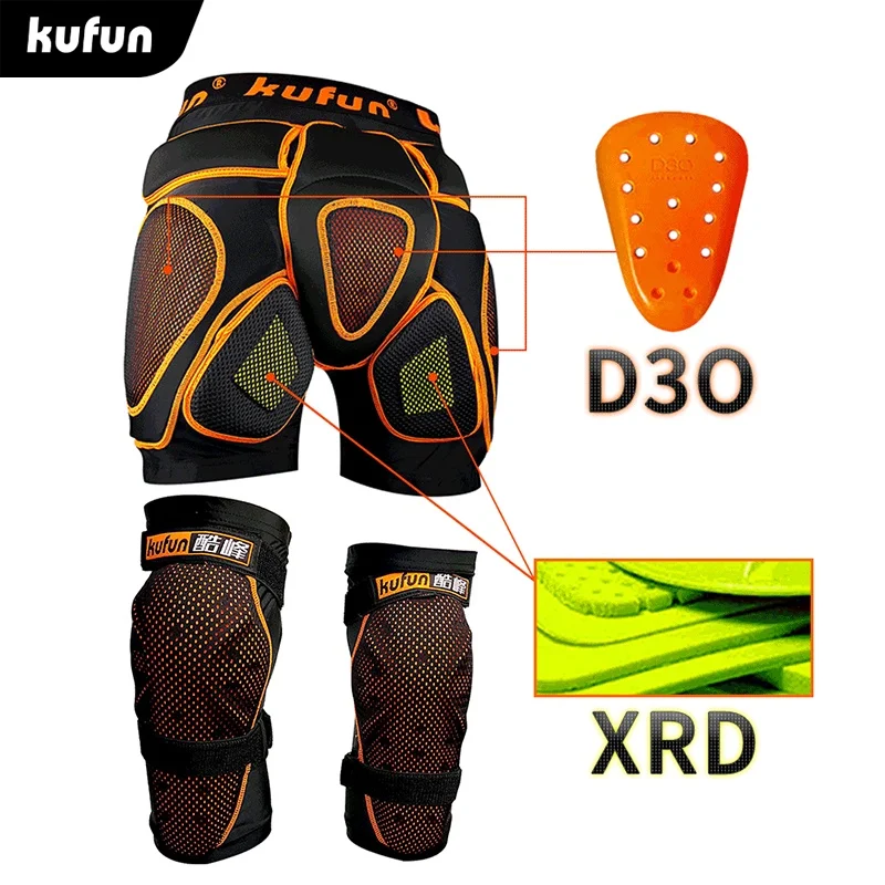 KUFUN D3O Padded Shorts RZ Hip Pad Knee Adults Sports Skiing Snowboard Skate Skateboard Rollerskate Protective Gear Man Woman