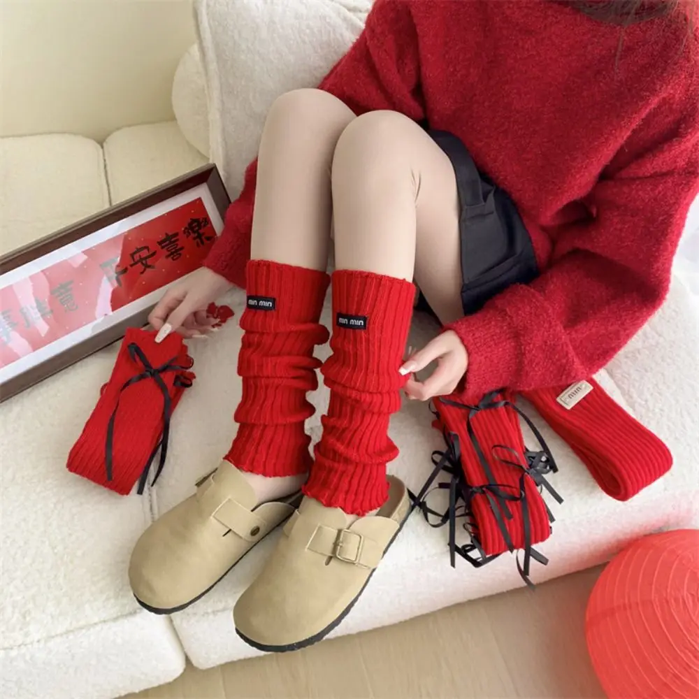 Chaussettes rouges japonaises mignonnes avec nœud papillon, poignets de botte, ballet Lolita, Noël, genou, Y2K, chaud, jambe, nouvel an