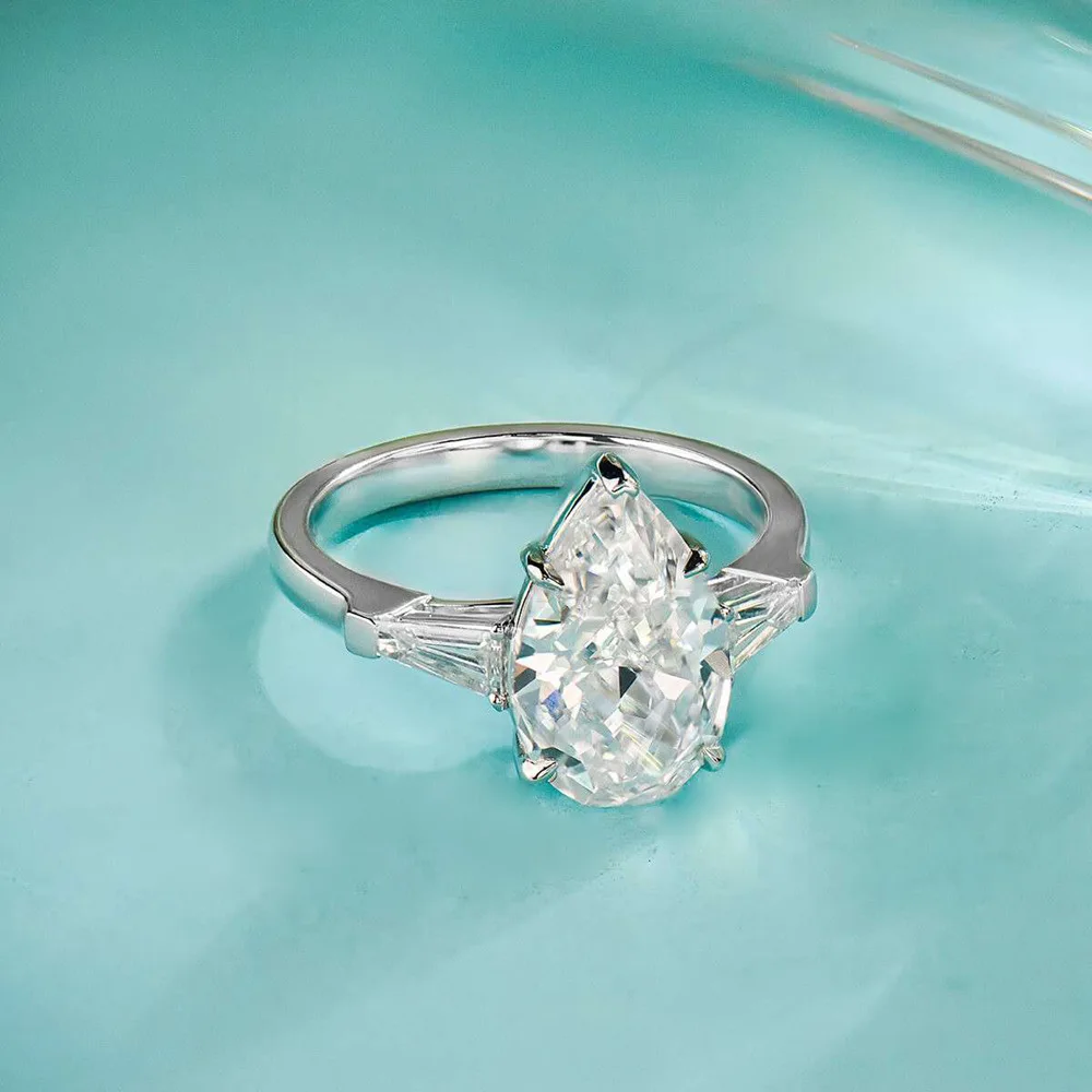 Really 4 Carat Pear shaped Moissanite Ring wit Certificate 8x12MM Laboratory Diamond Rings Women Wedding Engagement Jewelry Gift
