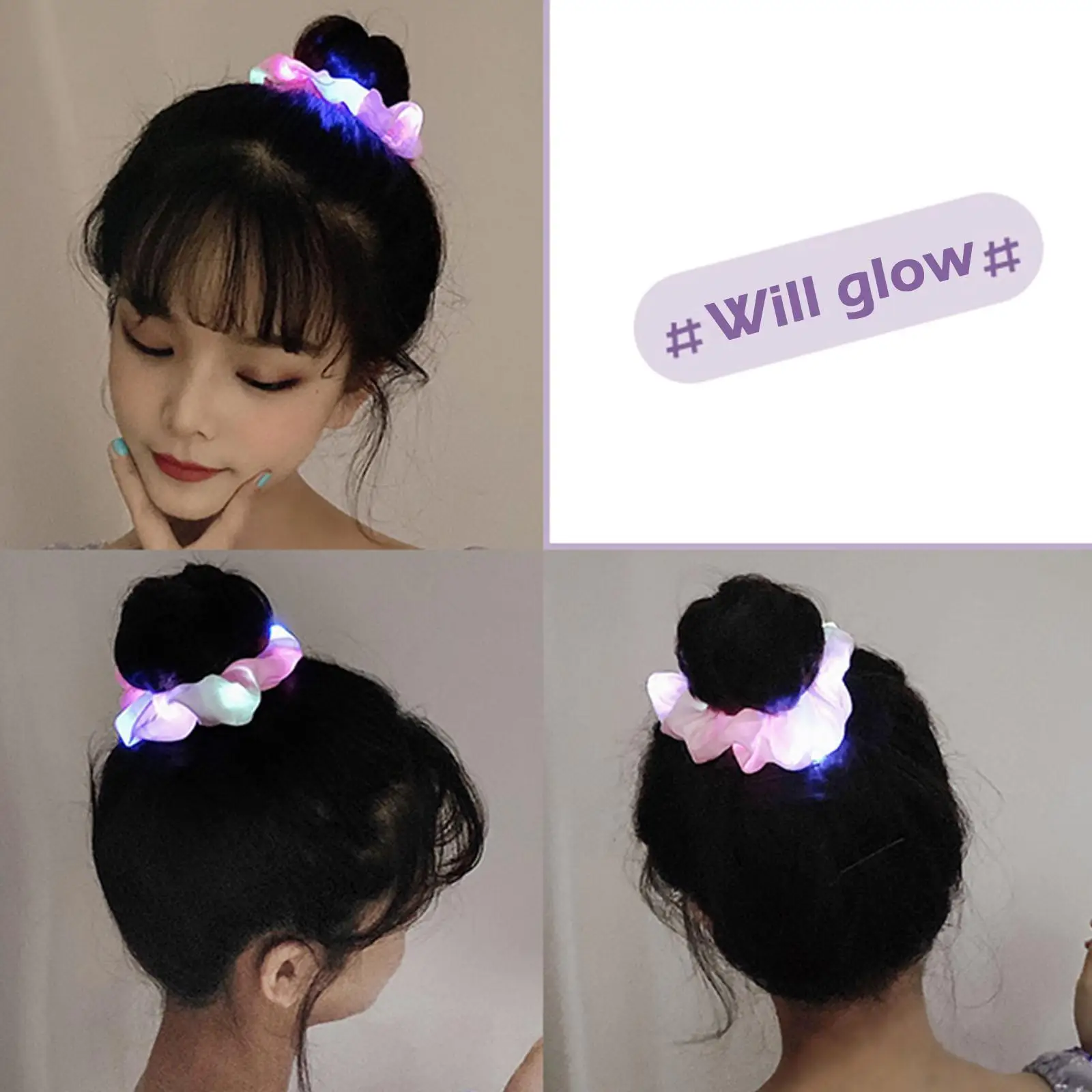 3000Pcs LED Luminous Large Hair Band LED Light Hair Ties Elastic Ponytail Glowing Hair Hair Scrunchies Party Supplies for Girls