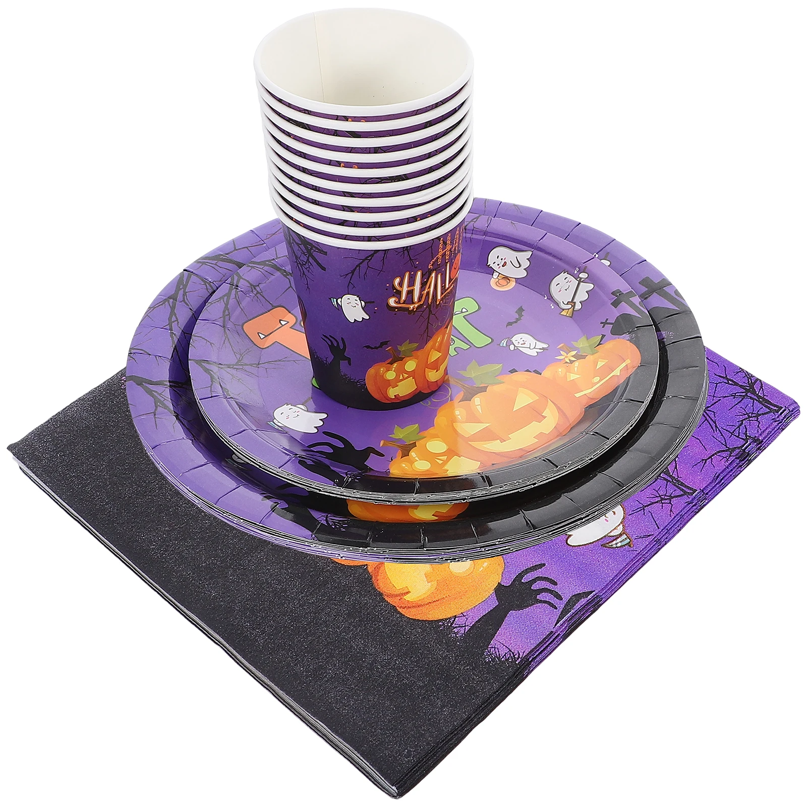 

Party Tableware Set Paper Plates Halloween Cups Napkins Decorate Themed Office Supplies