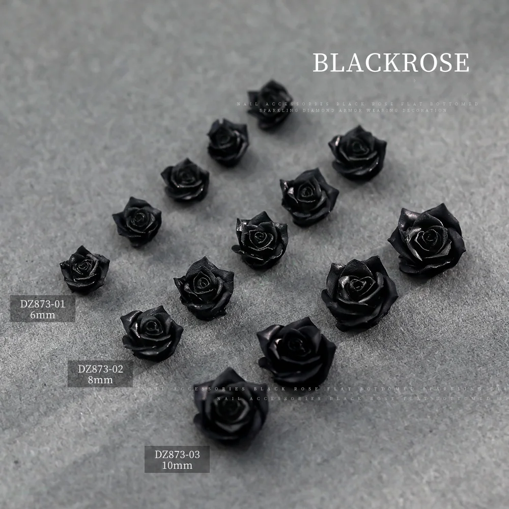 Nuovi gioielli per unghie Black Rose Size misto tridimensionale vento scuro camelia resina decorazione per unghie 50 pezzi