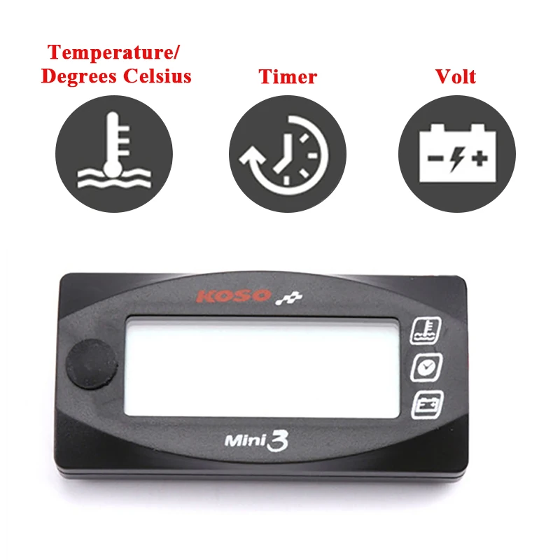 Koso Miernik temperatury wody Motocykl 3 w 1 Temperatura Napięcie Czas LED Cyfrowy wyświetlacz Miernik Czujnik typu płetw