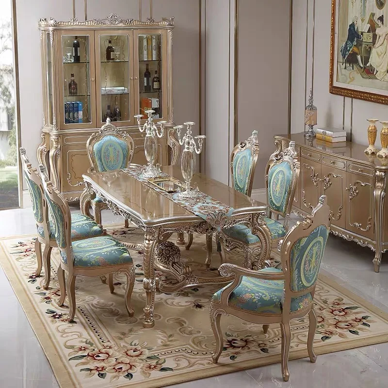 Palace French Furniture European Luxury Solid Wood Villa Dining Table and Chair Living Room Carved Dining Chair