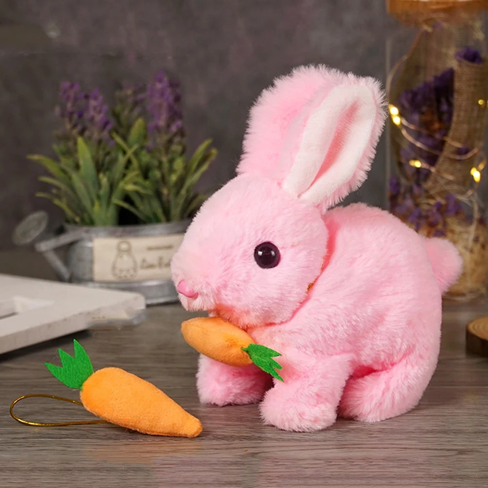 Conejo de juguete eléctrico bonito para niños, juguetes de peluche con zanahoria, simulación de conejito que camina, orejas de movimiento, regalos interactivos de cumpleaños, 2 uds.