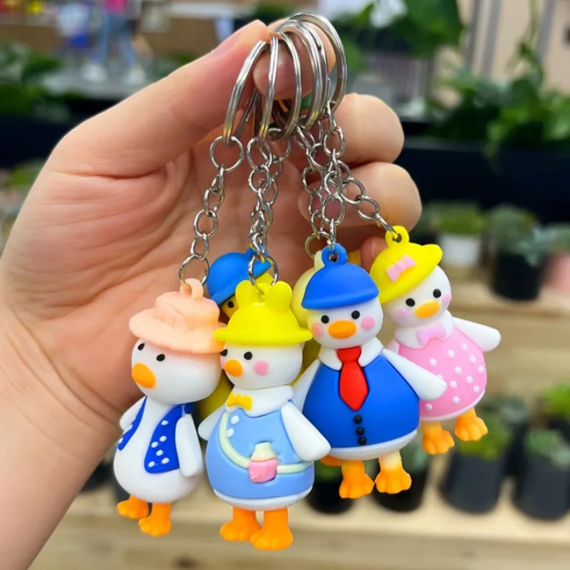 Cute Travel Duck Silicone Keychain Crooked Neck Milk Bottle Animal School Bag Pendant Key Accessories Friend Children Gift New