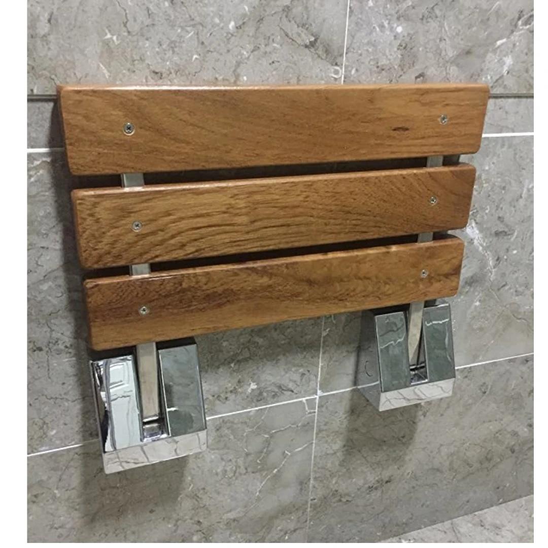 Imagem -02 - Diyhd-waterproof Teak Wood Floding Seatwall Mount Bathroom Stool Banco Interior do Chuveiro Sit-on Chuveiro sd 15 Polegadas 40x34 Centímetros