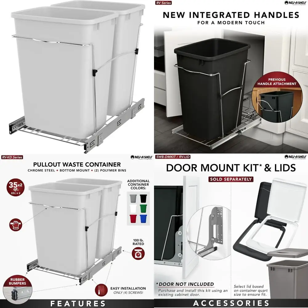 

Double Pullout Trash Can 35 Qt Kitchen Cabinet Garbage Recycling Bin with Full-Extension Slides, White