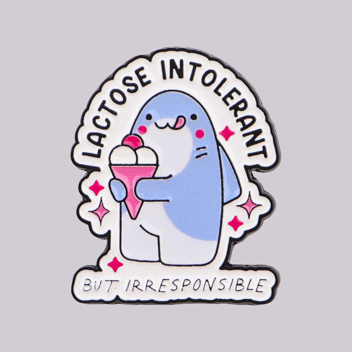 Laktoseintoleranter Emaille-Pin, Hai-Brosche, Anstecknadel, Abzeichen für Rucksack, Kleidung, Accessoires, Modeschmuck, Geschenke