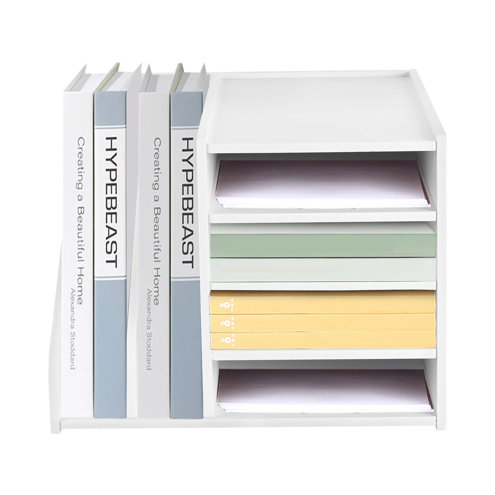 4+2 Tiers ( Horizontal + Vertical ) Rectangle Modern PVC White File Holder Organizer, Mail Sorter, PVC File Holder Organizer