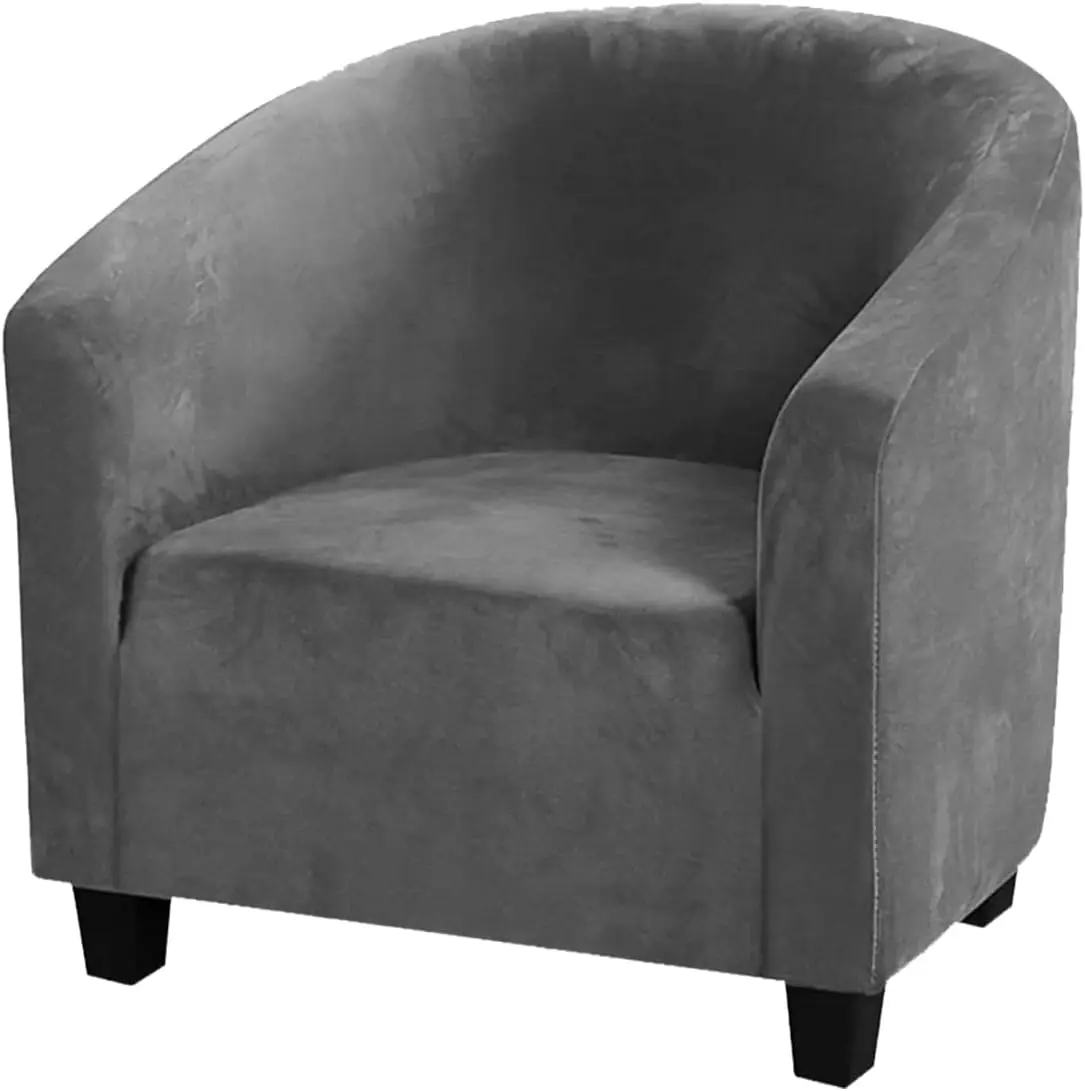 

Grey Club Chair Slipcover Stretch Velvet Tub Chair Cover Barrel Armchair Cover Sofa Cover Furniture Protector For Living Room