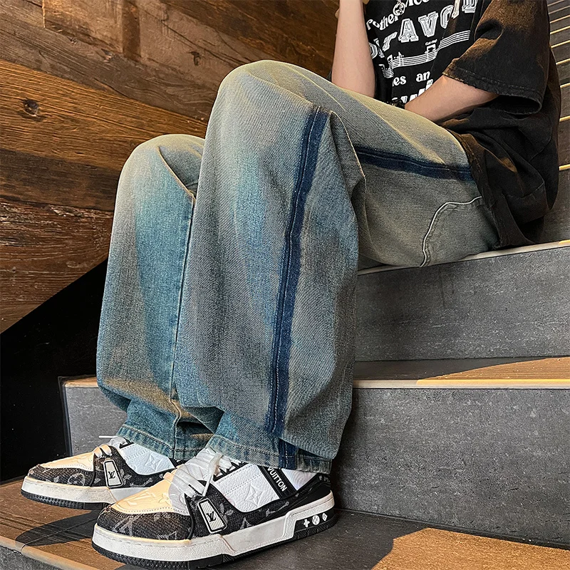 

Personalized Vintage Men's Jeans Fashion Wash Loose Trousers Korean Fashion Streetwear Distress Denim Pants Male