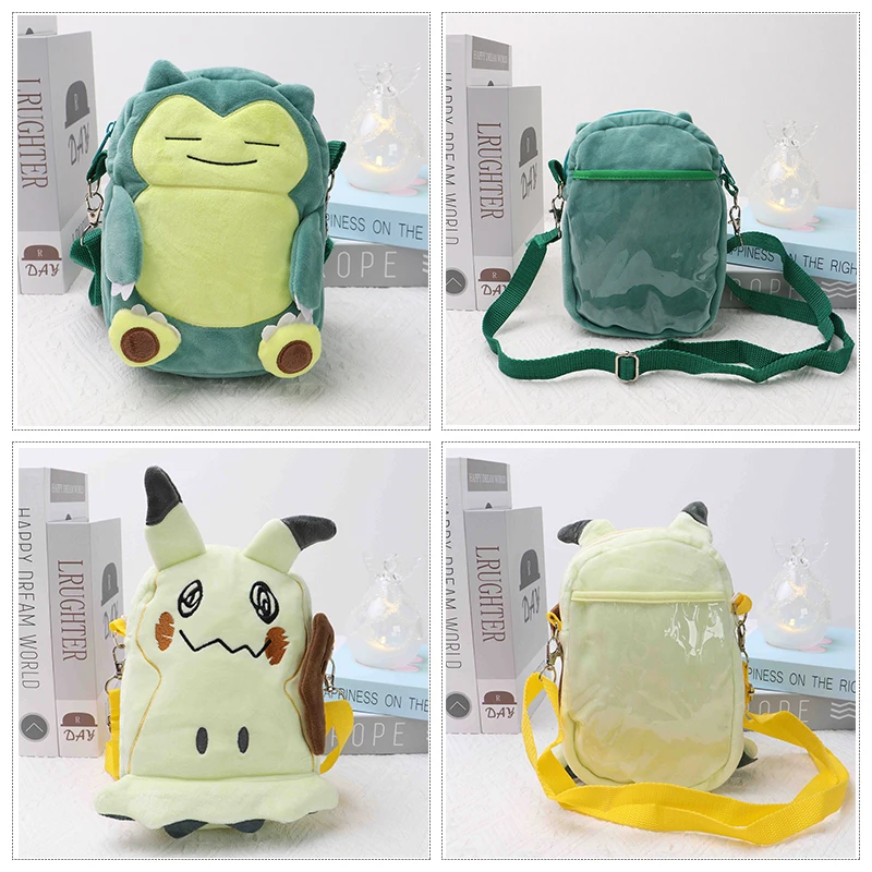 Pokemon Gengar Plush Shoulder Bag Pikachu Rowlet Crossbody Bag Cute Children Storage Sling Bag Toy Canvas Small Student Knapsack