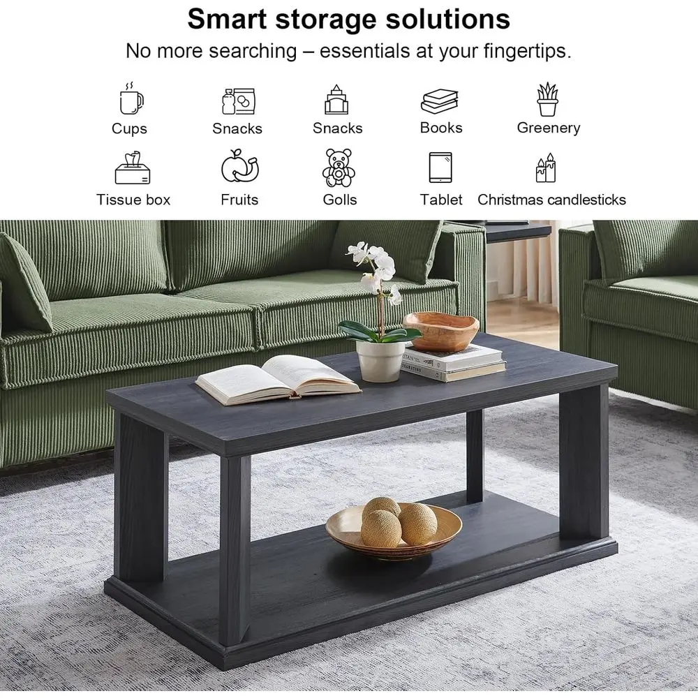 Houten salontafel met 2 niveaus en opbergruimte voor woonkamer, thuiskantoor of slaapkamer in grijs