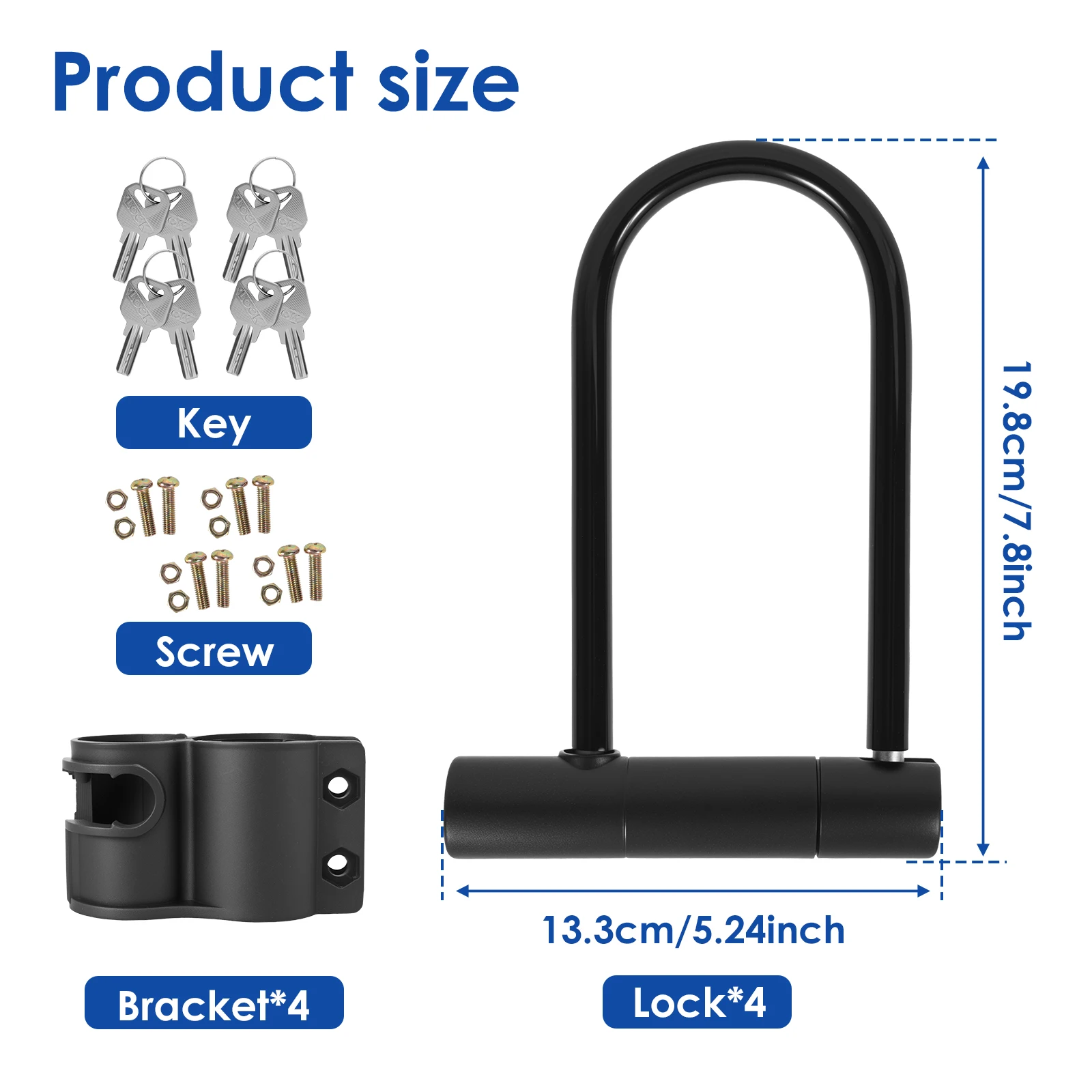 1/2/4Pcs Bike Lock with Key Standard Size U-Lock for Bicycles and Other Outdoor Equipment Anti-Theft Lock for Cycling Motorcycle - view 2