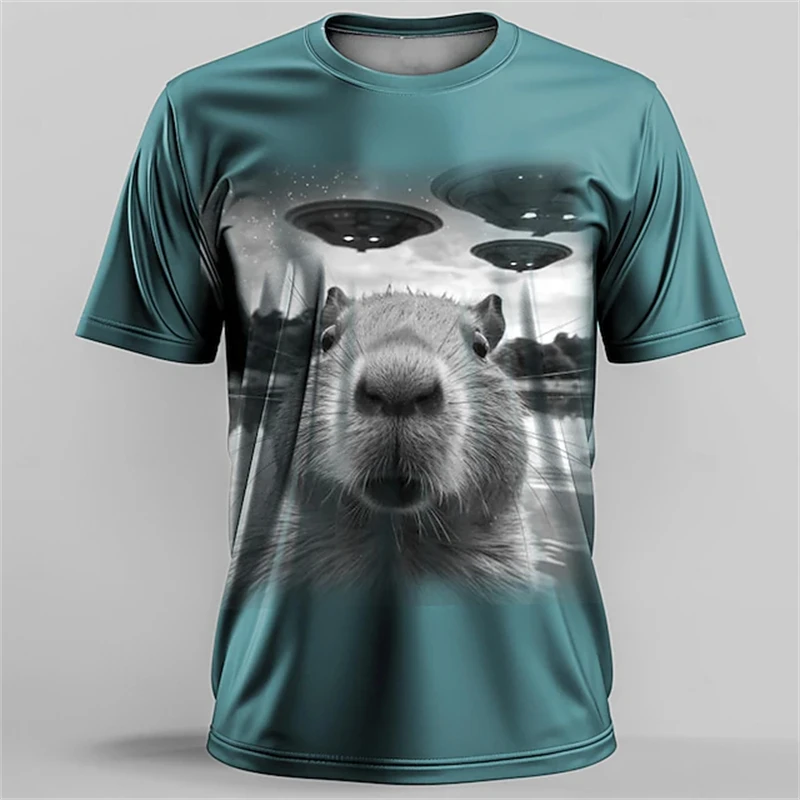 

New Fun Mouse Pattern Men's T-Shirt Cute Animal Print Short-Sleeve T-Shirt Summer Casual Crew Neck Loose-Fit Streetwear Top