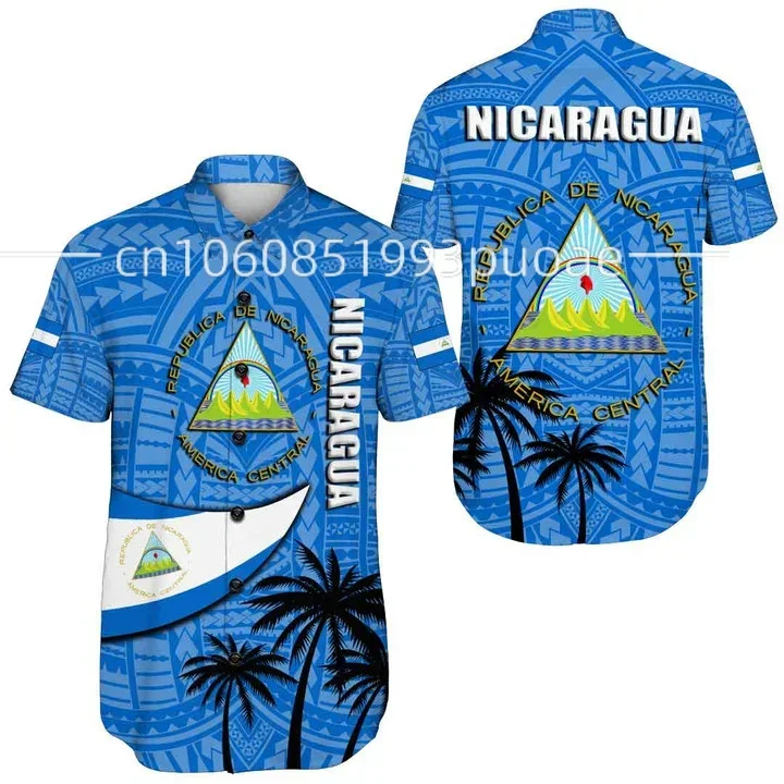 2024 Summer New Flag of Nicaragua Flag Shirts Casual Fashion Street Hawaiian Short Sleeve Shirts Men's and Women's Shirts