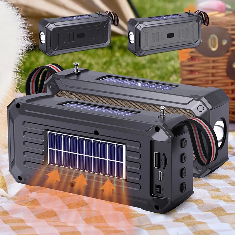 

Solar Wireless Bluetooth Speaker Dual Solar Power Rechargeable Flashlight FM Radio TF USB MP3 Music Player Audio System