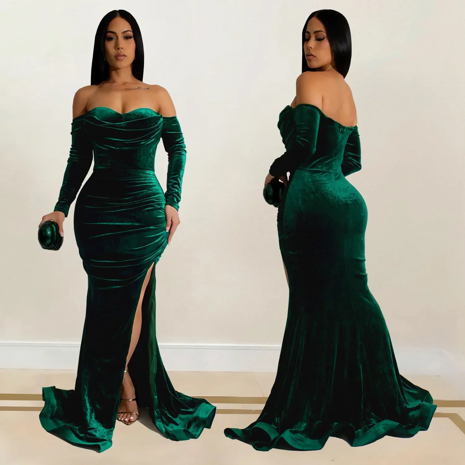 

Velvet Off Shoulder Long Prom Dress Lady Party Evening Elegant Dresses Women Winter Clothes Luxury Sexy Bodycon Maxi Dresses