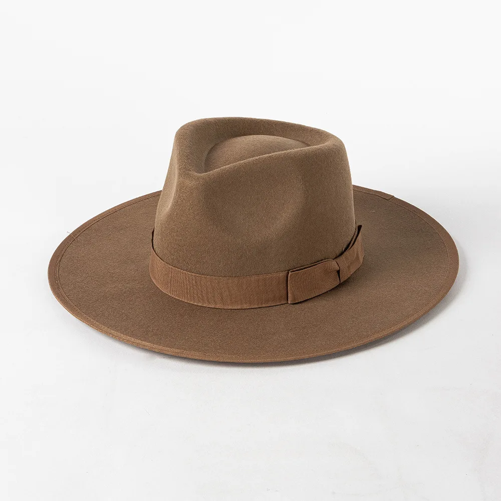 

Luxury Australian wool Panama Hat for women Winter Hat ribbon Band trimmed wide brim fedora hats stiff crown ladies hat chapeau