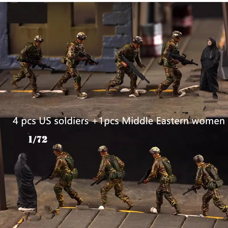 

1:72 Scale Model Painted 4Pcs American Soldiers With 1pcs Women Action Figure Soldiers DIY Scene Accessory Collection Display