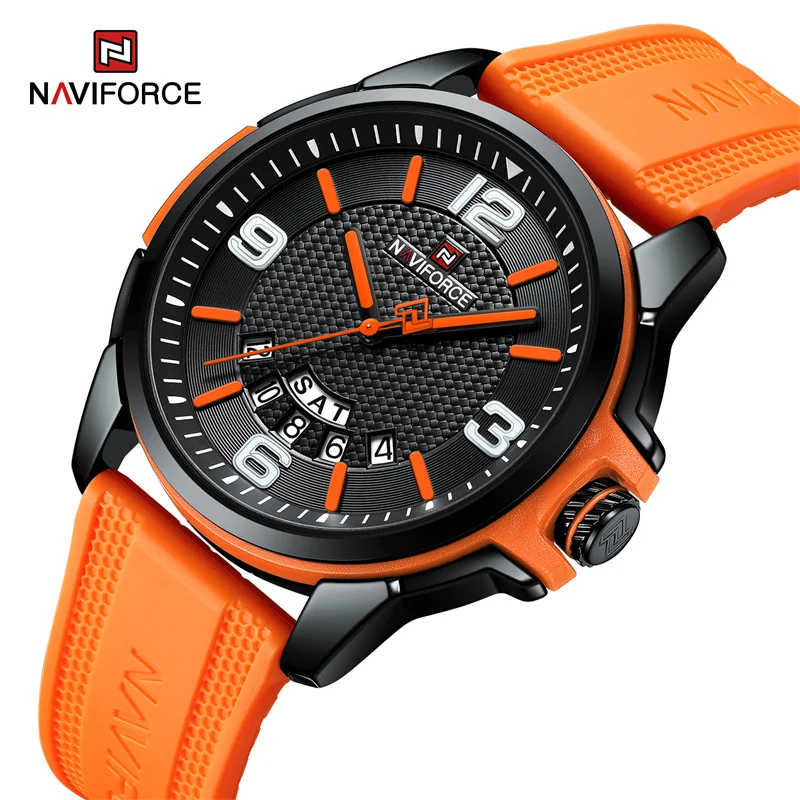 NAVIFORCE Men's Casual Quartz Watch Silicone Strap Automatic Date Luminous Silicone Strap Waterproof Wristwatches Reloj Hombre