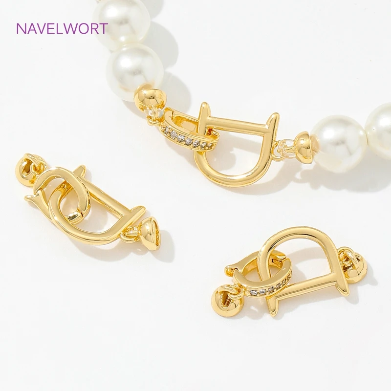 18K Gold Plated Jewelry Connector Clasps Fasteners Brass With Zircon Pearl Necklace Clasps For DIY Bracelet Making Accessories